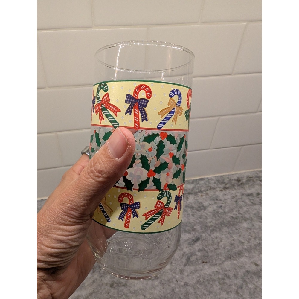 Vintage Candy Canes & Holly Glasses 2 Luminarc Christmas Holiday Glass Tumblers - Picture 6 of 9